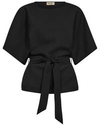 Mos Mosh - Overhemden ,Zwart ,Polyester Elegante Zwarte Blouse Met Korte Mouwen - Lyst