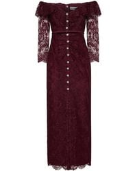 Self-Portrait - Kleedjes ,Rood ,Leer Off-Shoulder Maxi-Jurk Van Verzameld Kant - Lyst