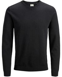 Jack & Jones - Zwarte Katoenen V-Hals Trui - Lyst