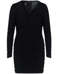 Pinko - Schwarzes mini-kleid mit v-ausschnitt und drapierung - Lyst