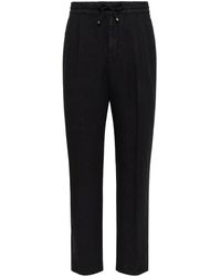 Brunello Cucinelli - Schwarze leinenhose mit elastischem kordelzug - Lyst