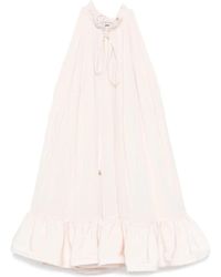 Lanvin - Kleedjes ,Roze ,Ruffled Hem Frilled High Neck Jurk - Lyst