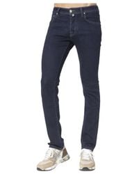 Jacob Cohen - Dunkelblaue raw denim jeans mit braunem patch - Lyst