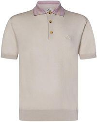 Etro - Tops ,Katoen Gebreid Poloshirt Met Logoborduursel - Lyst