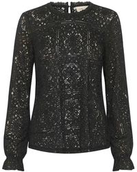 Cream - Overhemden ,Zwart ,Zwarte Kanten Blouse Met Pofmouwen - Lyst