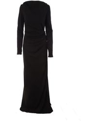 Del Core - Vestido largo de jersey sablé negro con cuello de barco y abertura lateral - Lyst