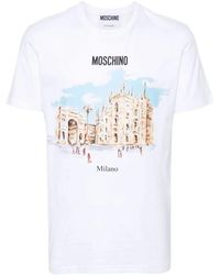 Moschino - T-shirt e polo in cotone bianco con stampa logo - Lyst
