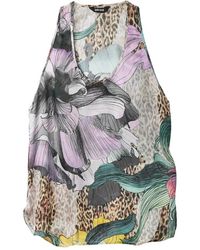 Just Cavalli - Tops ,Veelkleurig ,Chiffon Bloemenprint Chiffon Top - Lyst