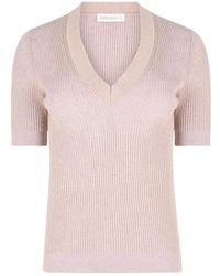 Nina Ricci - Truien & Vesten ,Roze ,Katoen V-Hals Gebreide Top - Lyst