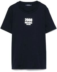 Max Mara - Tops ,Blauw ,Katoen Blauw T-Shirt Met Logo Print En Ronde Hals - Lyst