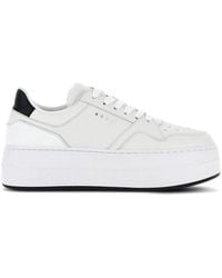 Hogan - Schoenen ,Wit ,Leer Panelled Sneakers Met Logo Print En Flatform Zool - Lyst
