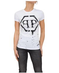 Philipp Plein - Tops ,Wit ,Katoen Ronde Hals Wit T-Shirt - Lyst
