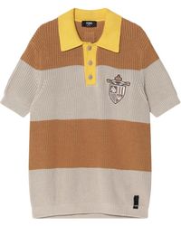 Fendi - Striped Cotton Polo Shirt With Club Coat Of Arms - Lyst