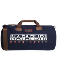 Napapijri - Blau Gewachste Baumwoll-Reisetasche Mit Abnehmbarem Verstellbarem Schultergurt - Lyst