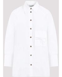 Ganni - Camicia bianca oversize raglan in popeline di cotone - Lyst