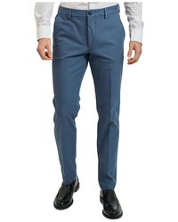 HUGO - Broeken ,Blauw ,Katoen Stretch Twill Broek - Lyst