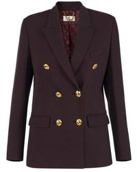 Elisabetta Franchi - Jassen ,Bruin ,Gabardine Double-Breasted Jas - Lyst