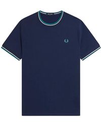 Fred Perry - Tops ,Blauw ,Katoen Twin Tipped T-Shirt - Lyst