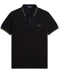Fred Perry - Tops ,Zwart ,Katoen Klassieke Katoenen Polo Met Dubbele Streep - Lyst