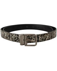 Dolce & Gabbana - Schwarzer ledergürtel mit marmorprint, silberner logo-schnalle - Lyst