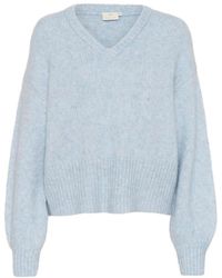 Kaffe - Blaumelange Pullover Mit Puffärmeln - Lyst