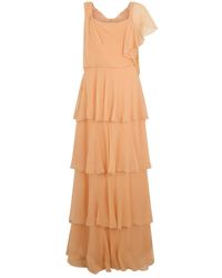 Alberta Ferretti - Kleedjes ,Roze ,Chiffon Lange Jurk Met Verschillende Bandjes - Lyst