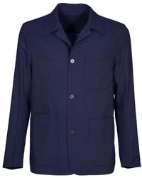 Paul Smith - Blauwe Wollen Jas Met Knoopsluiting - Lyst