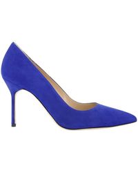 Manolo Blahnik - Blauwe Suède Pumps Met Puntige Neus - Lyst