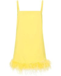 Pinko - Jasmijn Gele Jurk Met Veerdetail - Lyst