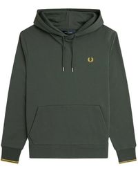Fred Perry - Hoodies & Sweatvesten ,Groen ,Katoen Groene Hoodie Met Dubbele Streepdetails - Lyst