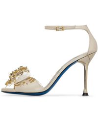 Loriblu - Schoenen ,Geel ,Leer Sandaal Van Platina Spiegel Leer Met Plexy Strik En Stenen - Lyst