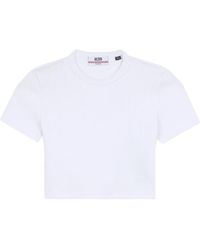 Gcds - Tops ,Wit ,Katoen Crop T-Shirt Met Logo-Borduring - Lyst