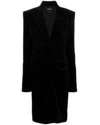 Tom Ford - Schwarzes samt-midi-kleid mit gepolsterten schultern und reißverschlussärmeln - Lyst
