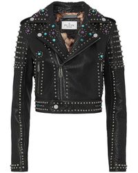 Philipp Plein - Vintage Leren Cropped Bikerjack Met Noppen - Lyst