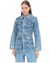 Ganni - Jassen ,Blauw ,Denim Foil Denim Jas Met Afneembare Riem - Lyst