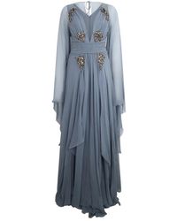 Alberta Ferretti - Kleedjes ,Blauw ,Lange Elegante Jurk Met V-Hals - Lyst