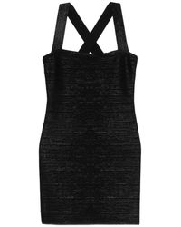 Hervé Léger - Kleedjes ,Zwart ,Nylon Crossover Halter Mini Jurk - Lyst