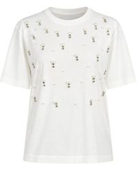 Twinset - T-Shirt Met Parel- En Strass-Borduurwerk - Lyst