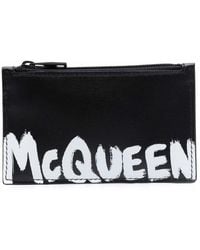 McQueen - Zwarte Logo-Print Leren Portemonnee - Lyst