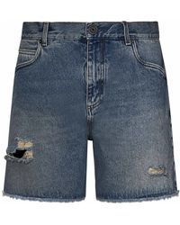 Balmain - Shorts in denim vintage blu con logo ricamato - Lyst