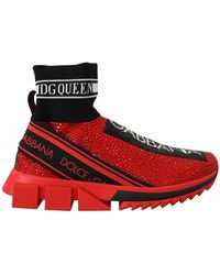 Dolce & Gabbana - Rote crystal slip-on sneakers - Lyst