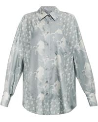 Stella McCartney - Overhemden ,Grijs ,Zijden Blouse Met Print - Lyst