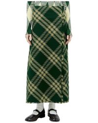 Burberry - Wool Check Midi Skirt - Lyst