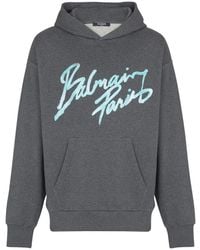 Balmain - Hoodies & Sweatvesten ,Grijs ,Katoen Hoodie Met Print - Lyst