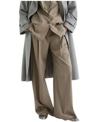 Marella - Broeken ,Grijs ,Wol Filo Wijde Twill Broek - Lyst
