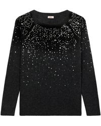 Oltre - Truien & Vesten ,Grijs ,Wol Trui Van Gemengde Wol Met Pailletten - Lyst