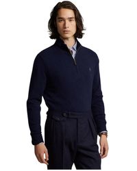 Ralph Lauren - Maglione in lana con zip quarter marine - Lyst