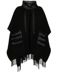 Herno - Poncho in lana nero con frange - Lyst