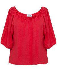 Scaglione - Wijde Hals Linnen Blouse - Lyst