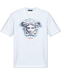 Versace - Tops ,Wit ,Katoen Gedrukt Katoenen Jersey Regular T-Shirt - Lyst
